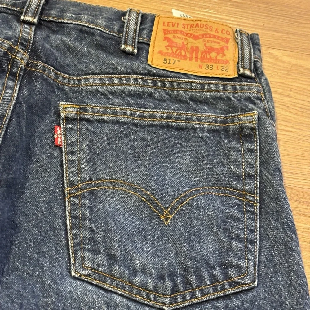 Levi's 517 Bootcut Jeans Mens 33x32 Blue Denim Faded Dark Wash Western Cowboy